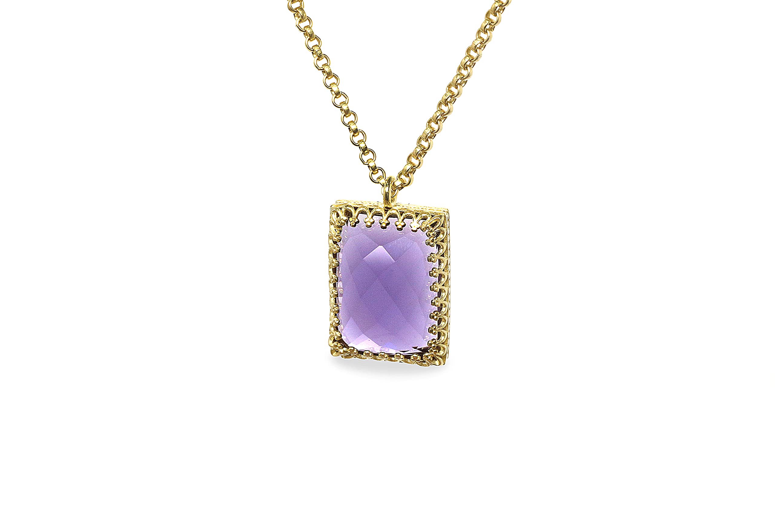 Collier d'améthyste en or 14k de style victorien au pendentif rectangle unique - 7