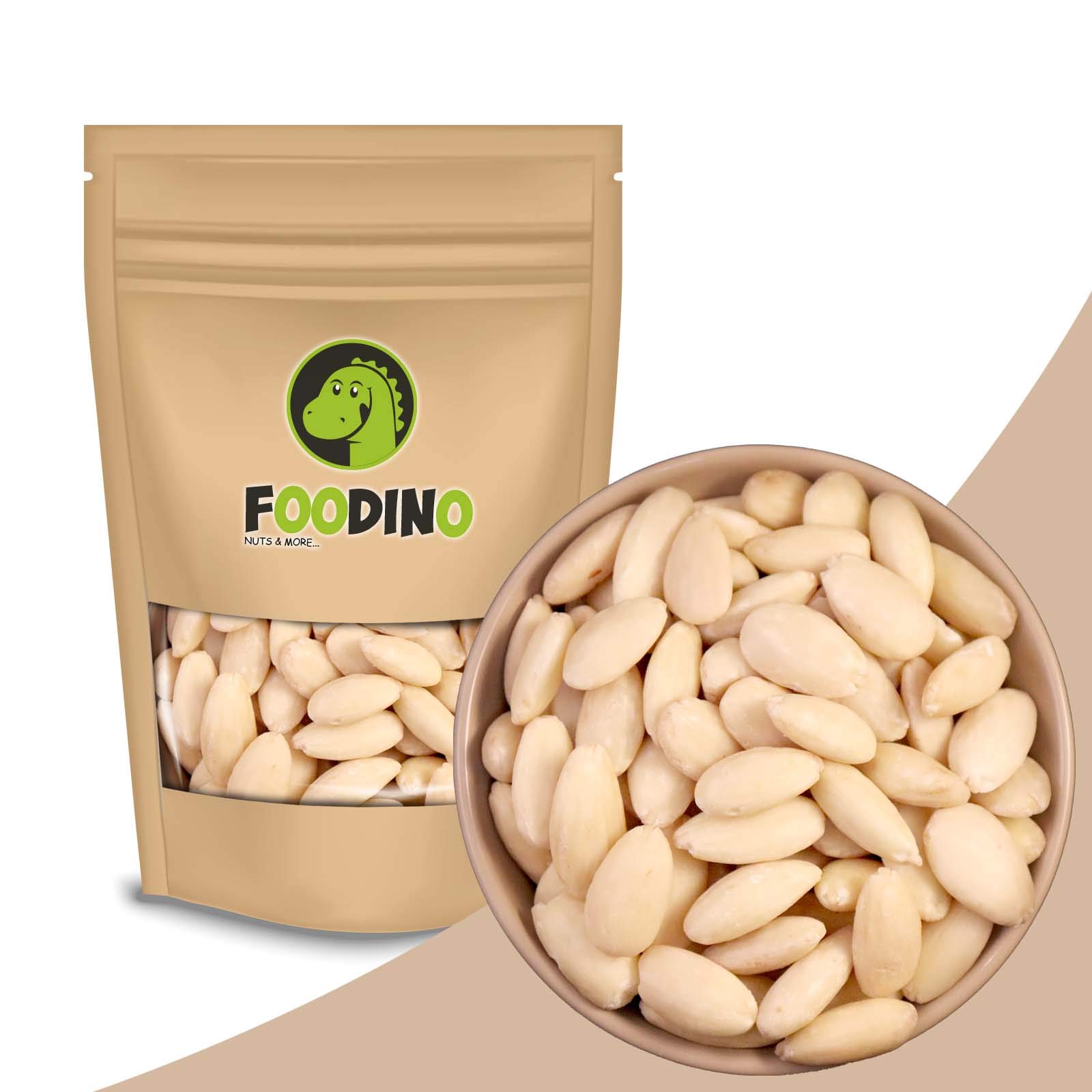 Mandeln blanchiert ganz Mandelkerne ohne Schale Mandel naturbelassen ungesalzen süß ungeröstet 100% Natural 500g - 5kg Mandel Kerne wiederverschließbar Premium Qualität FOODINO (1kg)