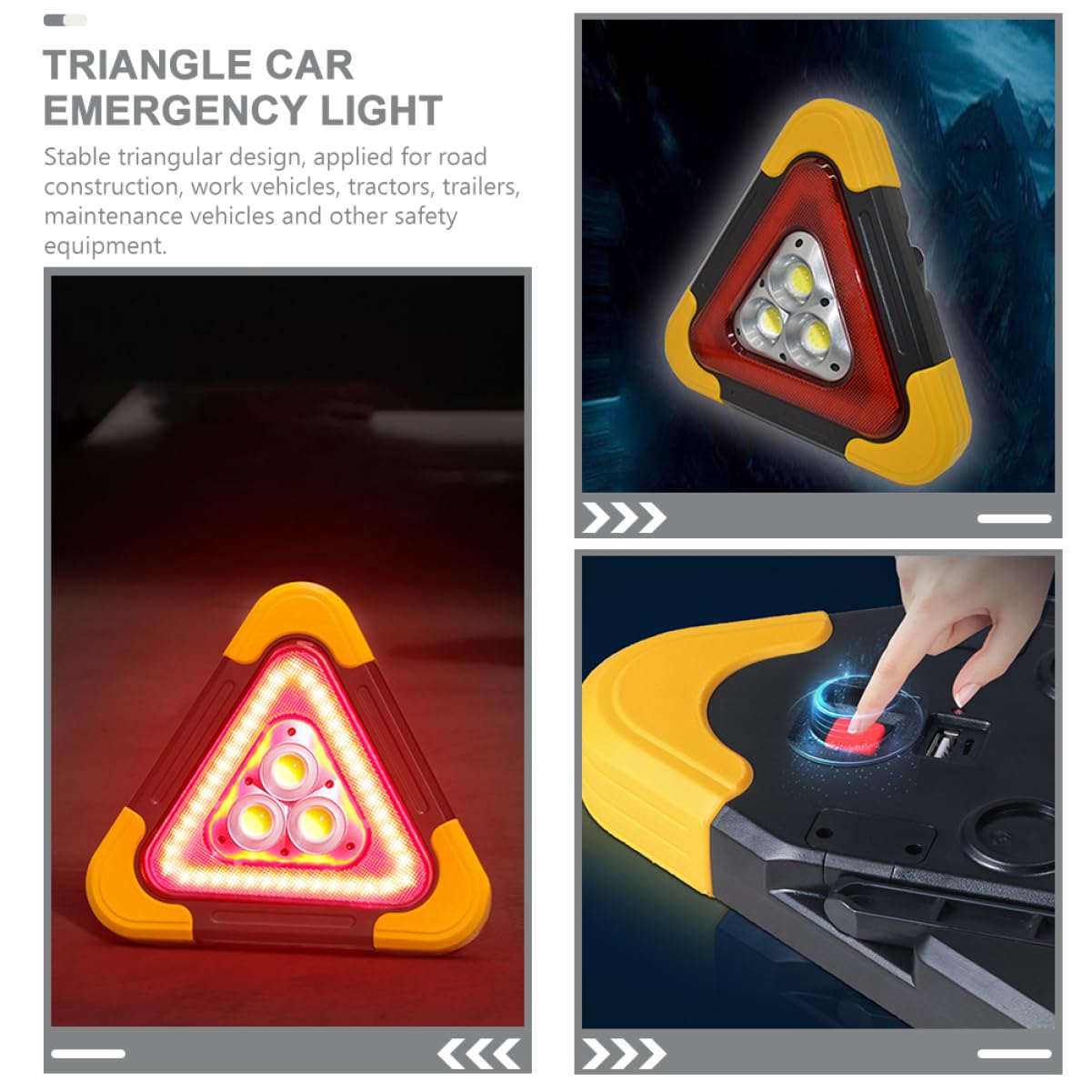 Hemobllo Triángulo de Emergencia Luces LED para Vehículos de Trabajo y Tractores, Diseño Triangular Estable y Multifuncional para Construcción Vial al Aire Libre