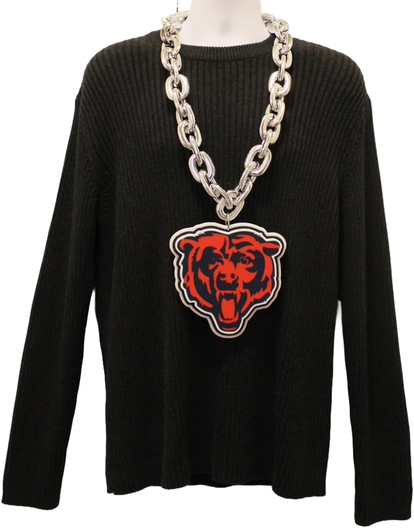 Aminco Chicago Bears Bear Head NFL Fan Chain, Silver