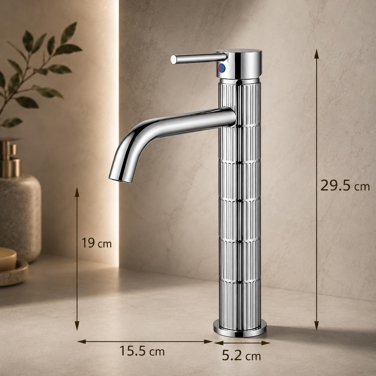 Grifo de lavabo alto monomando con cuerpo de latón, mezclador para lavabo sobre encimera, acabado cromado, cartucho cerámico duradero (Cromado, Alto)