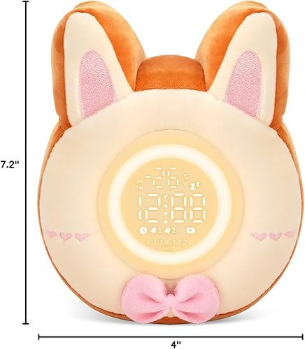 Miniatura 8 de QANYI Luz nocturna de conejo para niños, juguete de felpa suave con reloj despertador de conejo, luz de sueño para dormitorio, regalo, Navidad, Año