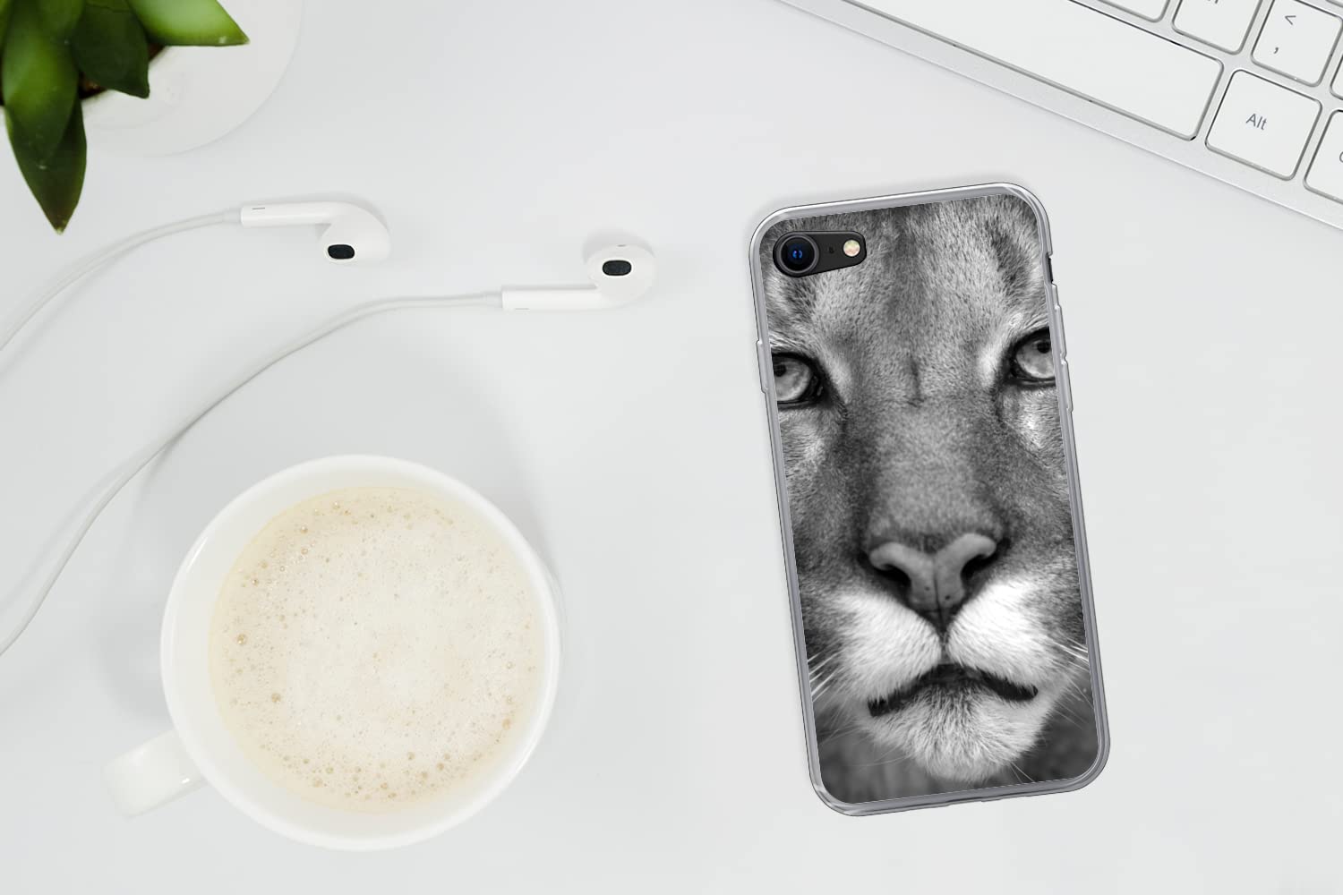 MuchoWow Funda para iPhone 8 - Pantera - Vida Silvestre - Negro - Blanco - Funda de Silicona/Funda Blanda para teléfono móvil