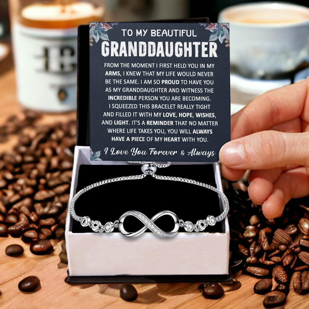 Granddaughter Bracelet From Grandpa, Granddaughter Gifts From Grandma, Start Heart Bracelets For Granddaughters On Birthday Wedding, Infinity Bracelet For Her With Message Card And Gift Box - Image 2