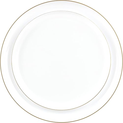Miniatura 4 de PLASTICPRO El juego combinado de 40 platos incluye platos de 20 a 8.6 pulgadas y platos de 20 a 10.6 pulgadas, platos de plástico blanco con borde