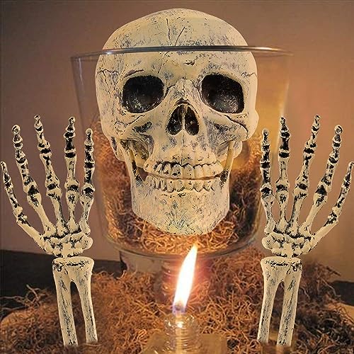 Zemolo 3Pcs Halloween Skeleton Decorations Skull Spooky Hand and Head Set Scary Plastic Skull Skeleton Decors Realistic Bones for Indoor Outdoor Halloween Party Props Haunted House - Image 7