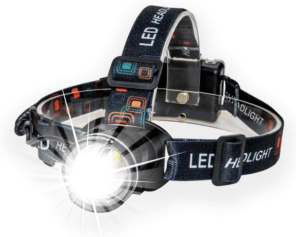 LIGHTESS Headlights Super Bright Zoomable Headlamp 1800lm LED Head Torch Waterproof Adjustable Head Lamp for Running Climbing Hunting Fishing Cycling Riding Camping, Black, 3 Modes