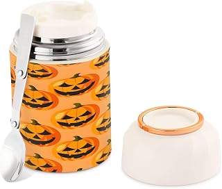 CEBUGI Pumpkins Vacuum Insulated Food Jar with Spoon,Stainless Cold Hot Food Container for Kids Adults,17 Ounce