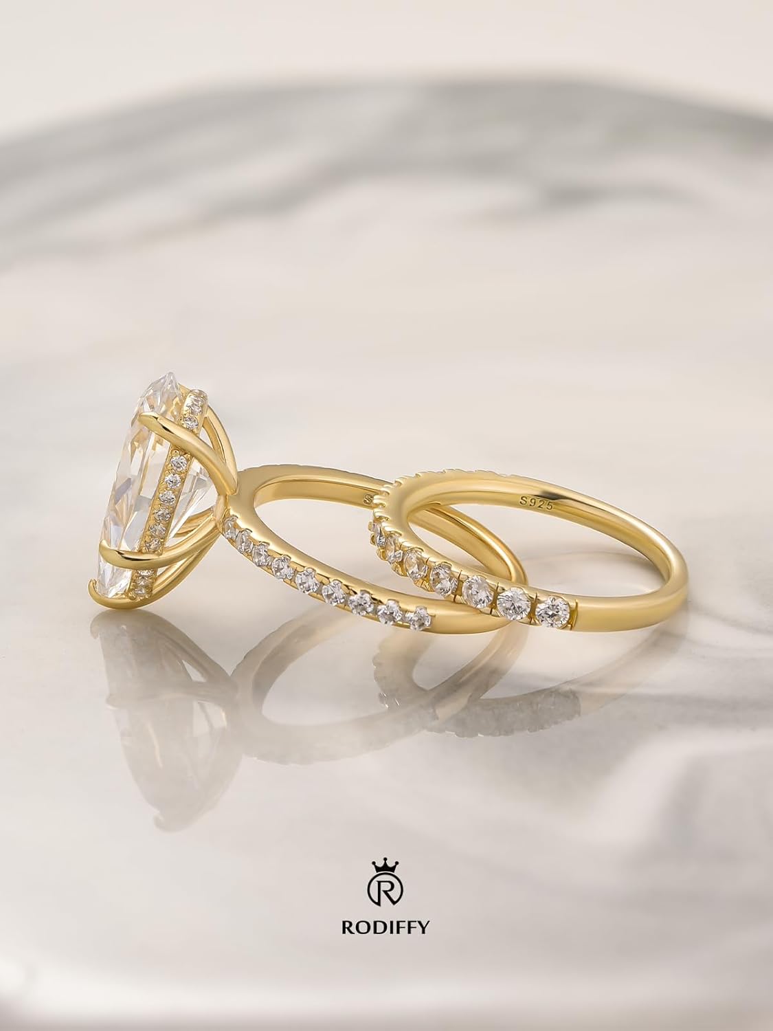 5 Carat Pear Cut Engagement Wedding Ring Set for Women, 18K White Gold Plated S925 Silver 5A Cubic Zirconia Bridal Jewelry, Elegant Teardrop Promise Ring