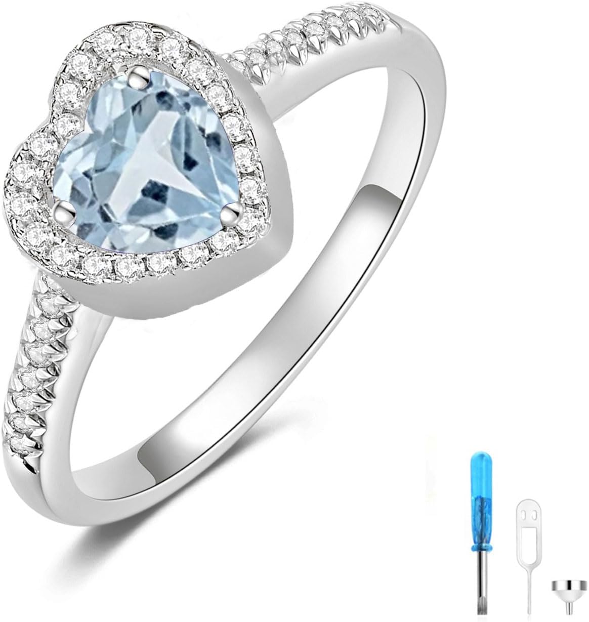 Gemstone Cremation Urn Ring for Ashes 925 Sterling Silver Personalized Heart Cut Gemstone Moissanite keepsake Memorial Ashes Ring for Women Keepsake Memorial Jewelry for Ashes Free Engraved