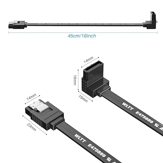 Cable SATA III 18 Pulgadas 6 Unidades, Conector Angular 90° Negro miniatura 4