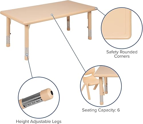 Miniatura 3 de Flash Furniture Emmy - Juego de mesa rectangular de plástico natural de 24 pulgadas de ancho x 48 pulgadas de largo, con 4 sillas