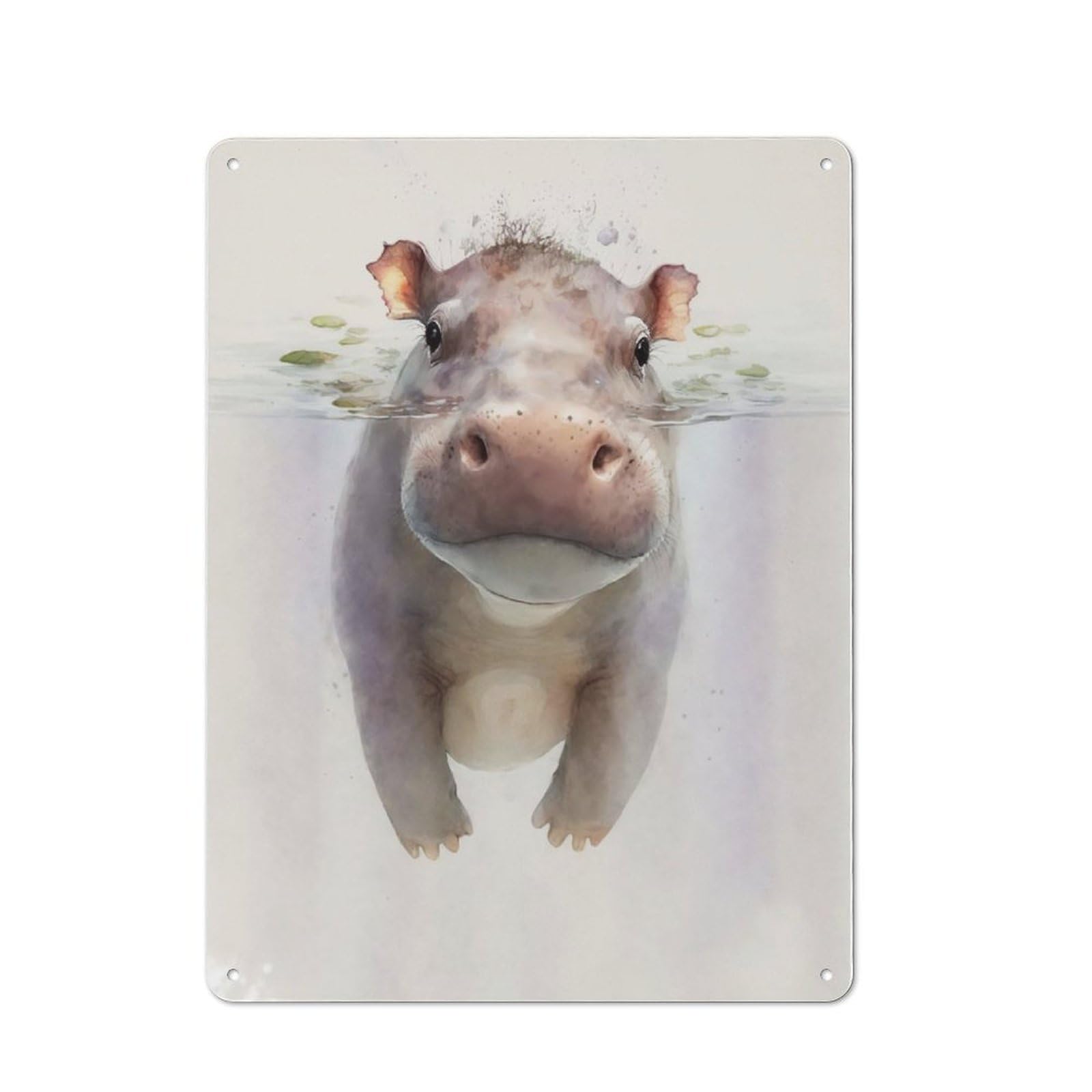 Junmoney Cute Hippo Baby Painting Metal Gift Sign 40X30cm, Vintage Home Wall Decor For Home, Shop, Pub Or Studio Wall