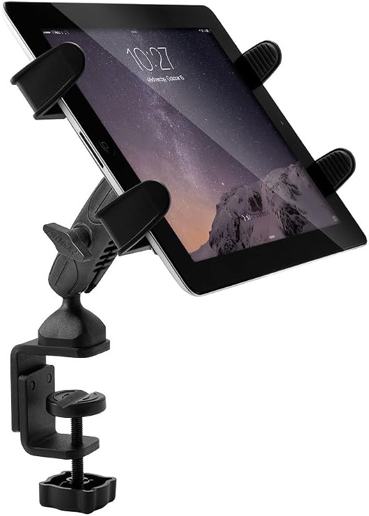 ARKON Mounts Heavy-Duty Clamp Slim-Grip Tablet Mount | Universal Tablet Fit | Solid C-Clamp | 360 Adjustable Viewing Angle | Compatible with iPad, Galaxy, Note, Tab, Pixel and more | TABRM086