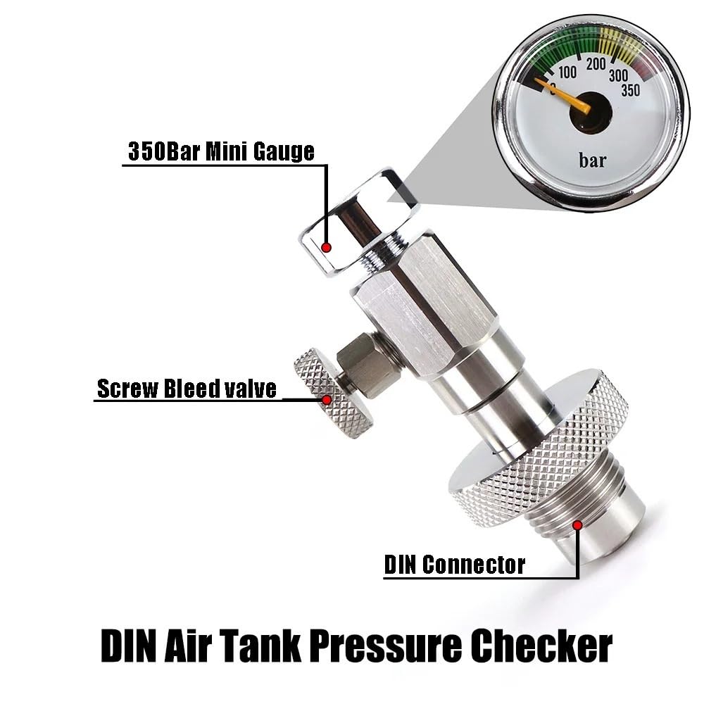 DIN Air Tank Pressure Checker With Gauge For 230Bar 300Bar Scuba Diving Cylinder Pressure Testing(350Bar Mini Gauge)