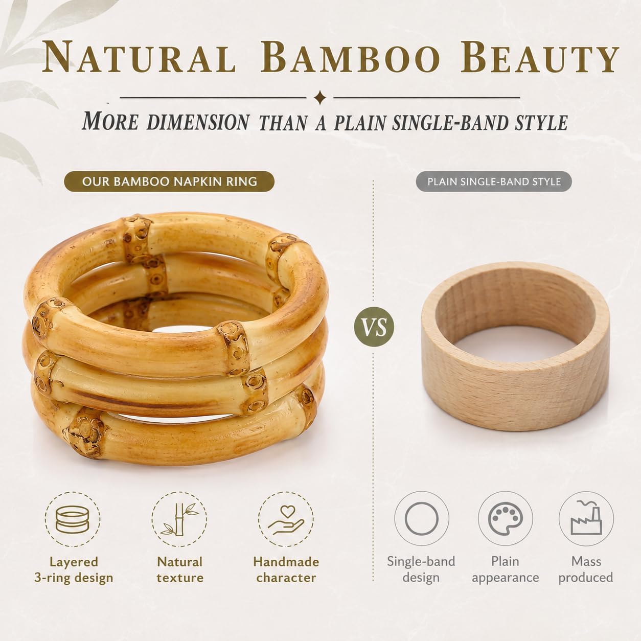 8 Pack Natural Bamboo Napkin Rings, Napkin Holders for Wedding Table Decor