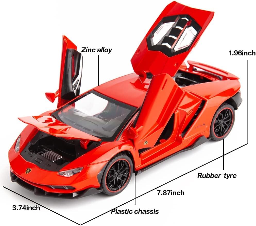 Image of Model Car Compatible for 1 /24 Scale Lamborghini LP770 Alloy Diecast Model Vehicles Pull Back Toy Car with Light and Sound for Kids Boys Gift(RED)