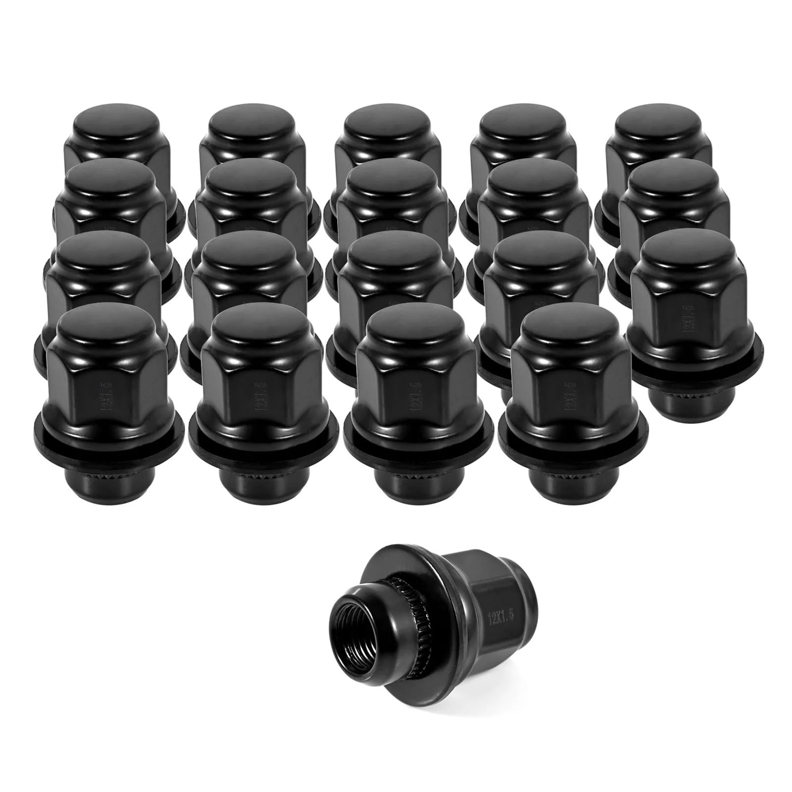 20 szt. nakrętek kół M12x1,5 13/16" 21mm sześciokątne 1,46x1,18 cala czarne nakrętki kół