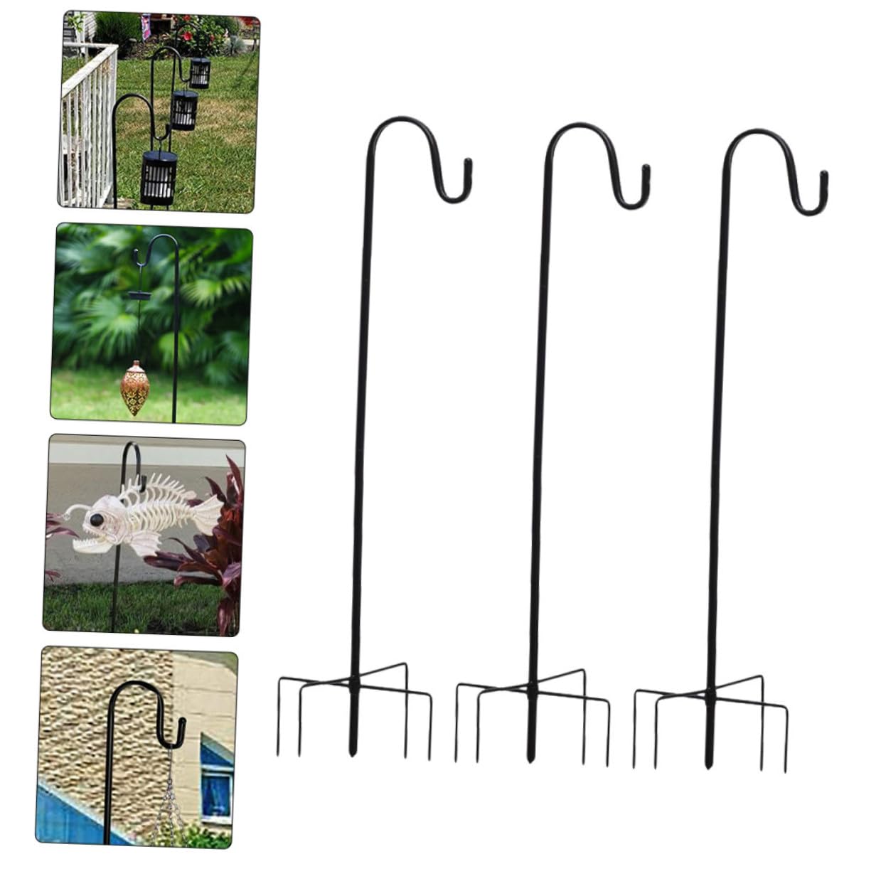 SHINEOFI 3 Stück Robuste Eisen Schäferhaken 96cm Garten Hirtenhaken für Außenbereich Hängekorb und Vogelfutterspender Aufhänger Vielseitige Gartendeko