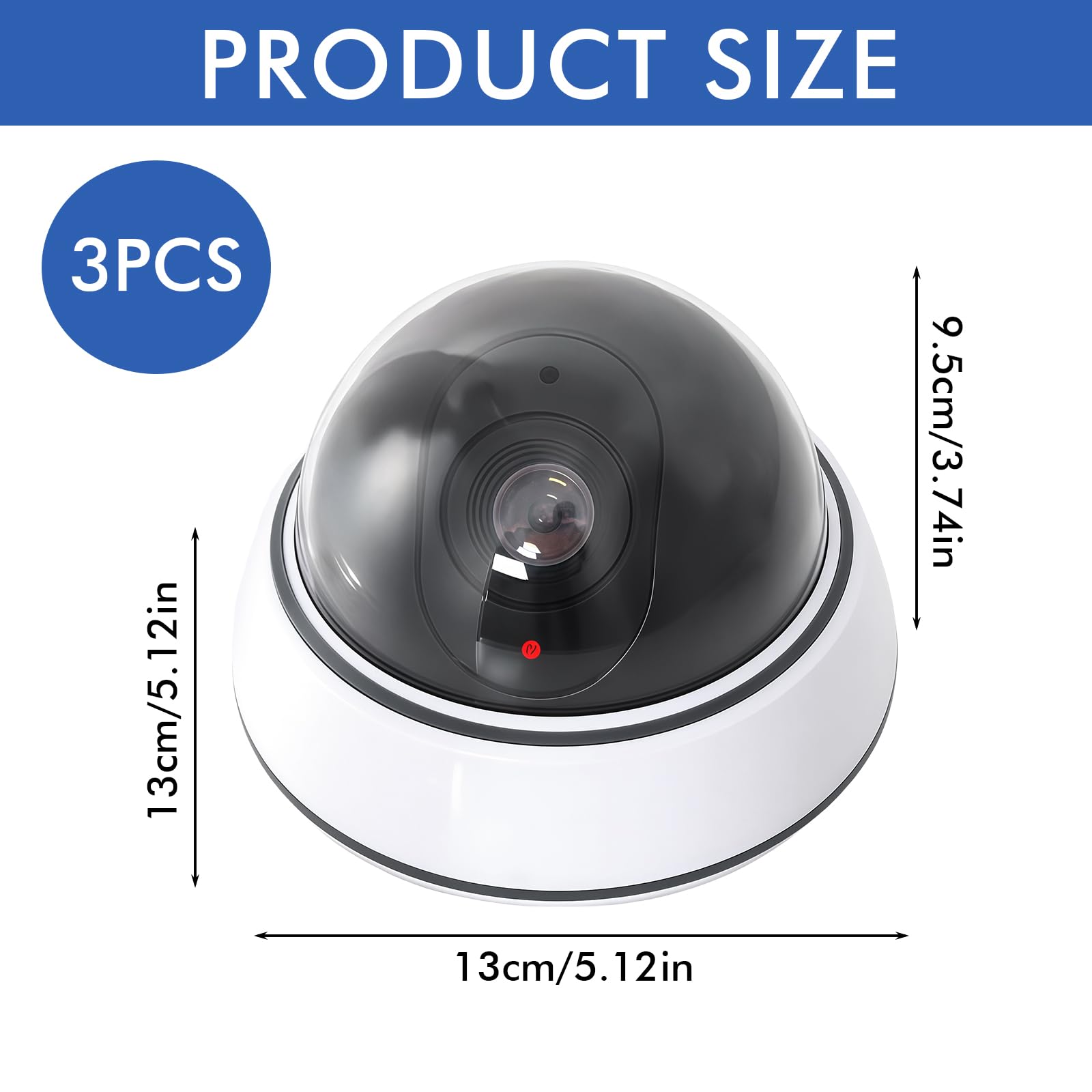 Caméra factice dôme avec lumière LED clignotante : Lot de 3 caméras factices pour l'intérieur et l'extérieur, caméra de surveillance factice avec matériel de montage – Solution de sécurité