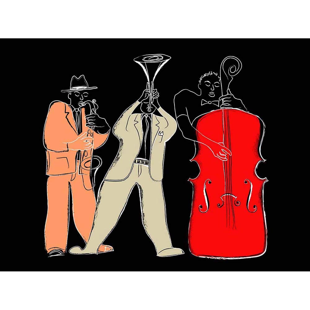 Wee Blue Coo Musicians Jazz Modern Illustration Art Print Poster Wall Decor 12X16 Inch