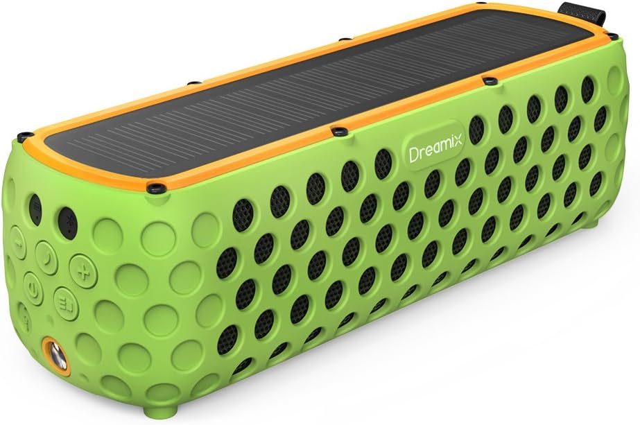Portable Bluetooth Speaker,Dreamix 30+ Hours Playtime Dual Drivers Solar Outdoor Ultra Bike Hiking Speaker Wireless Silicone HD Bass Stereo IP65 Splashproof with Mic/Aux