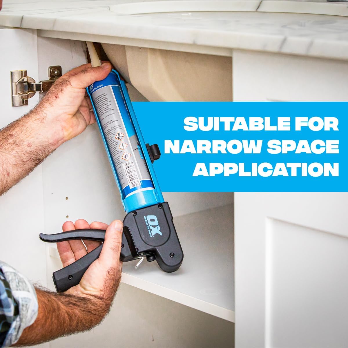 OX Tools Rodless Caulk Gun - 7:1 Thrust Ratio, Foldable Belt Clip, Patented Design, Compact for Tight Spaces, Reinforced Carriage, Glass Filled Nylon Handle, 13 1/2" Length, 10 oz Capacity…