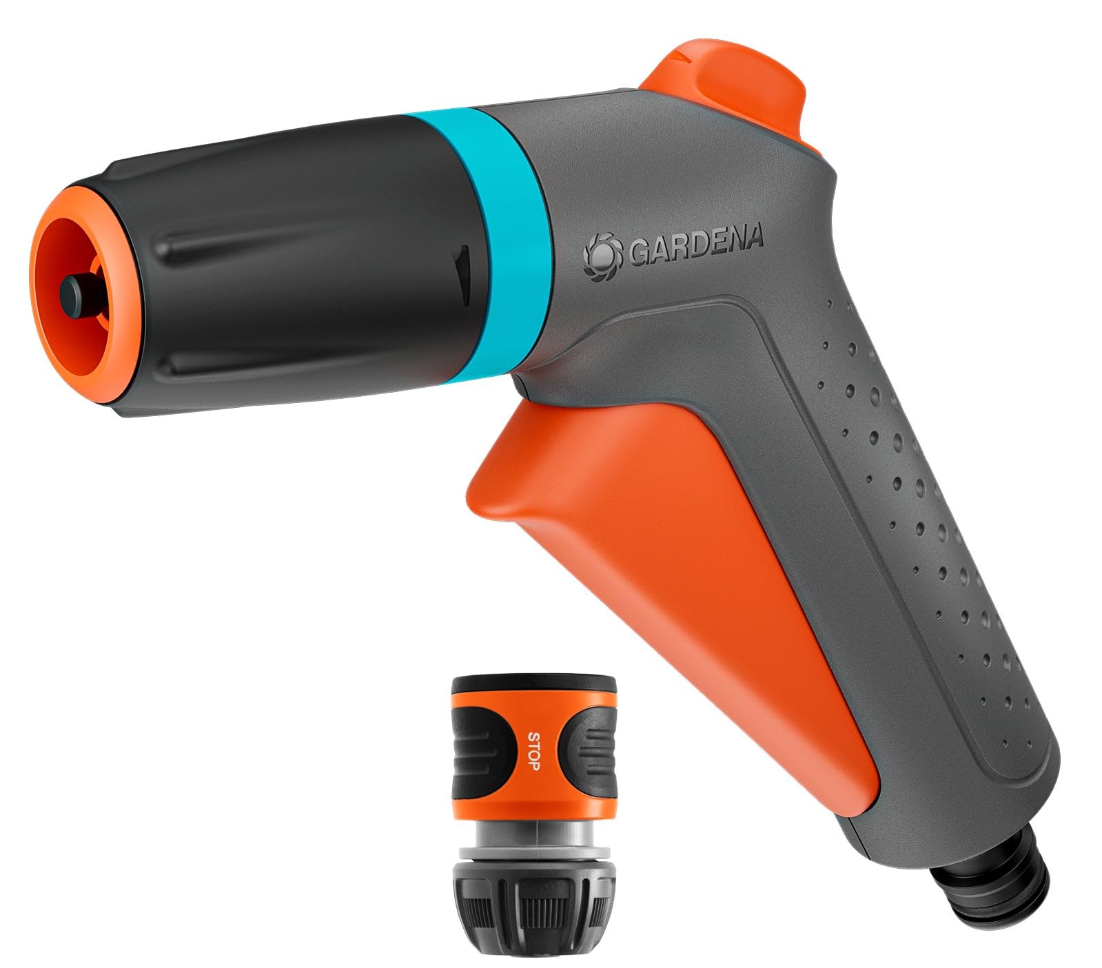 Gardena Classic Pistolet Zraszający z Szybkozłączem ze Stopem, Zestaw Zraszacze i Dysze Dysza do Węża Ogrodowego, do Czyszczenia i Podlewania, Dwa Rodzaje Strumienia (18361-20)