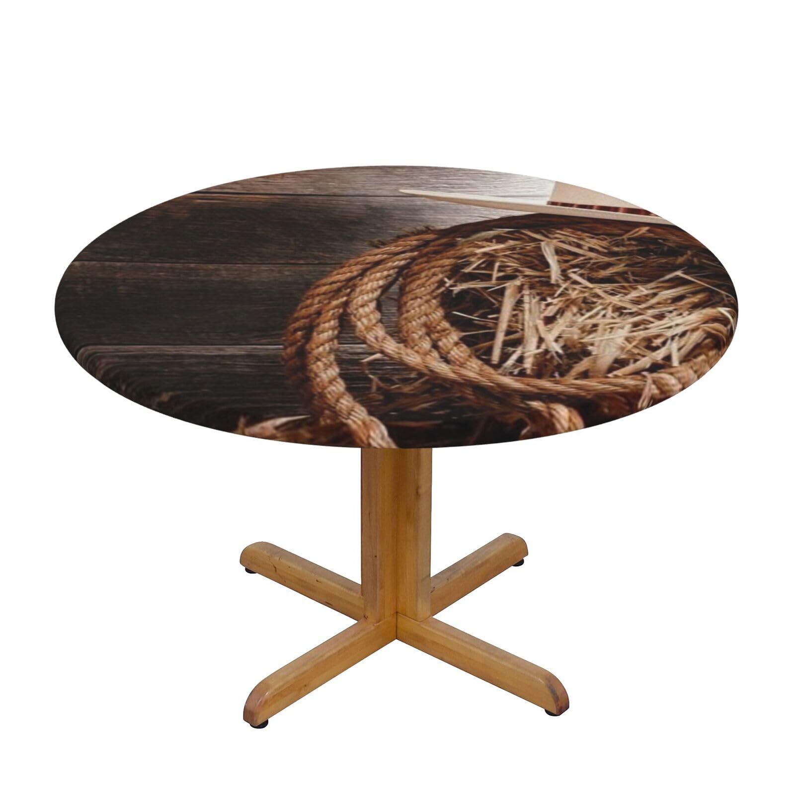 American West Rodeo Hat Printed Round Tablecloth Cover Diameter 122cm | Decorative Table Protector Cover For Kitchen Dinning Parties Weddings Picnic