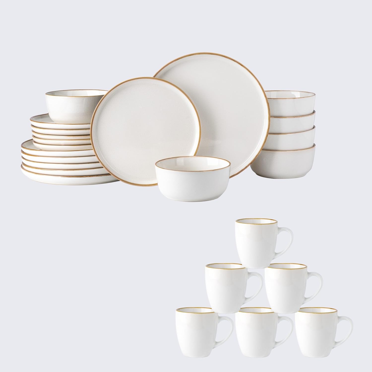 GBHOME Ceramic Dinnerware Sets for 6, 24 Pieces Stoneware Plates and Bowls Sets, Chip and Scratch Resistant Dishes, Dishwasher & Microwave Safe, Reactive Glaze