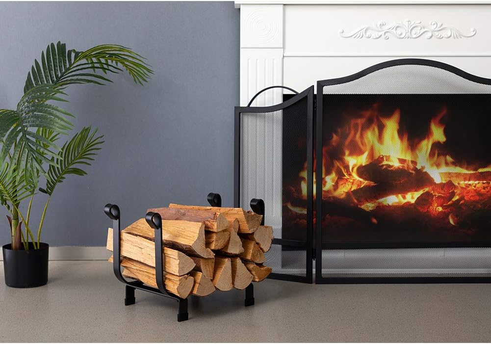 DOEWORKS 17 Inches Small Decorative Indoor/Outdoor Firewood Log Rack Bin with Scrolls, Black