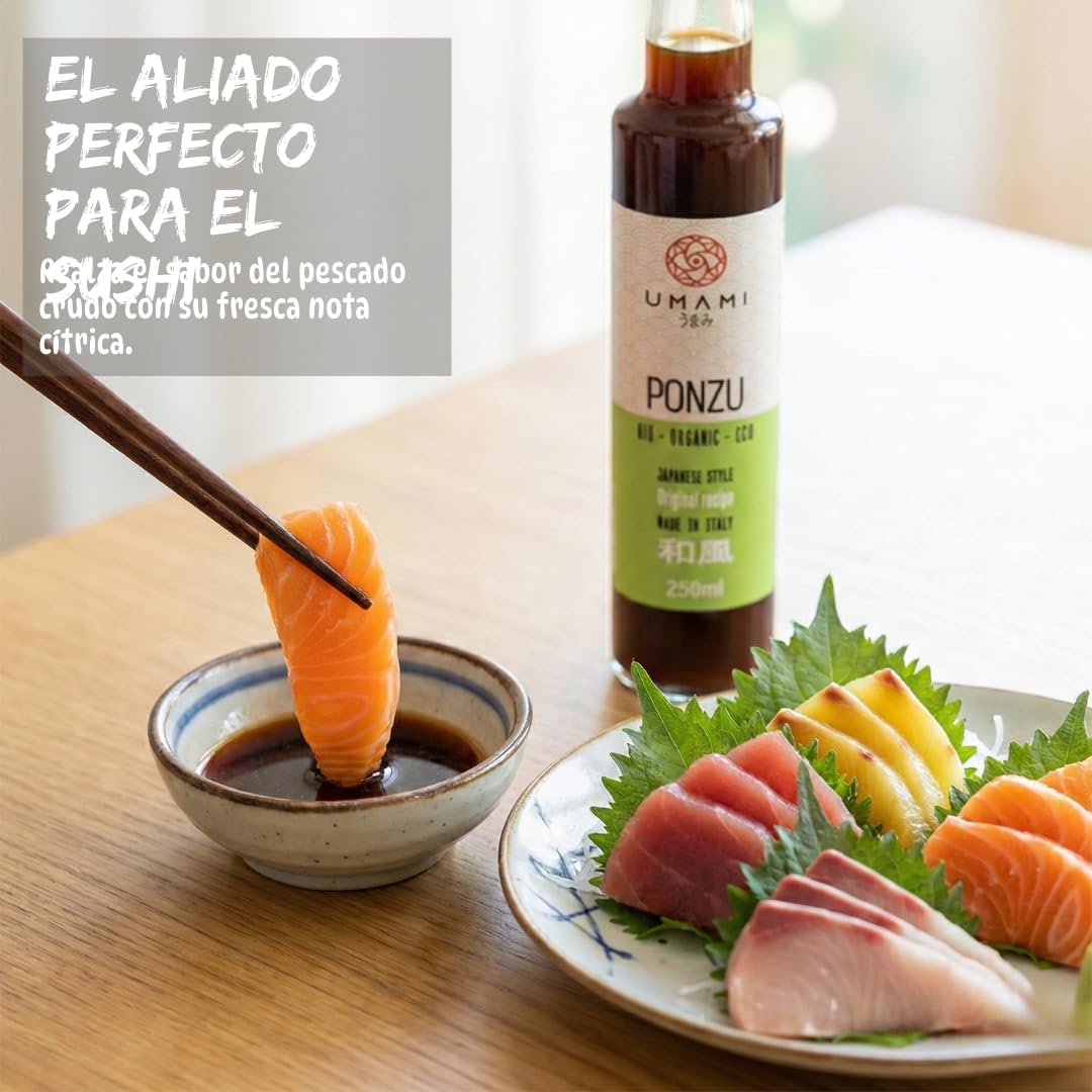 Umami Salsa Ponzu BIO 250ml - Aderezo Japonés de Soja y Cítricos Ecológicos - Ideal para Sushi, Pescado, Gyozas y Ensaladas - Sin Aditivos