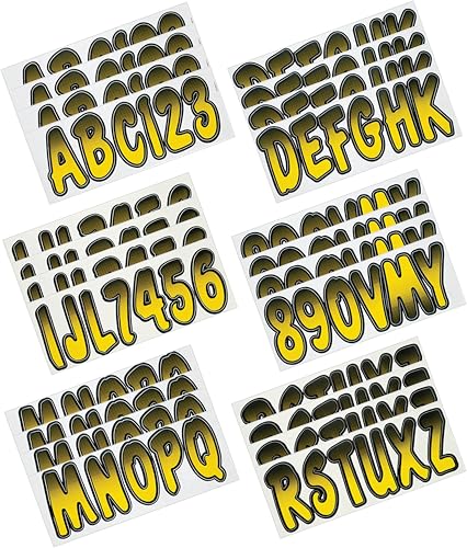 Image of Hardline Products USA Series 200 Boat Registration Numbers & Letters Kit - 3 Inch Yellow /Black Gradient - UV & Fuel Resistant Marine Vinyl Decals for PWC, Jet Ski & Boats - USCG Compliant