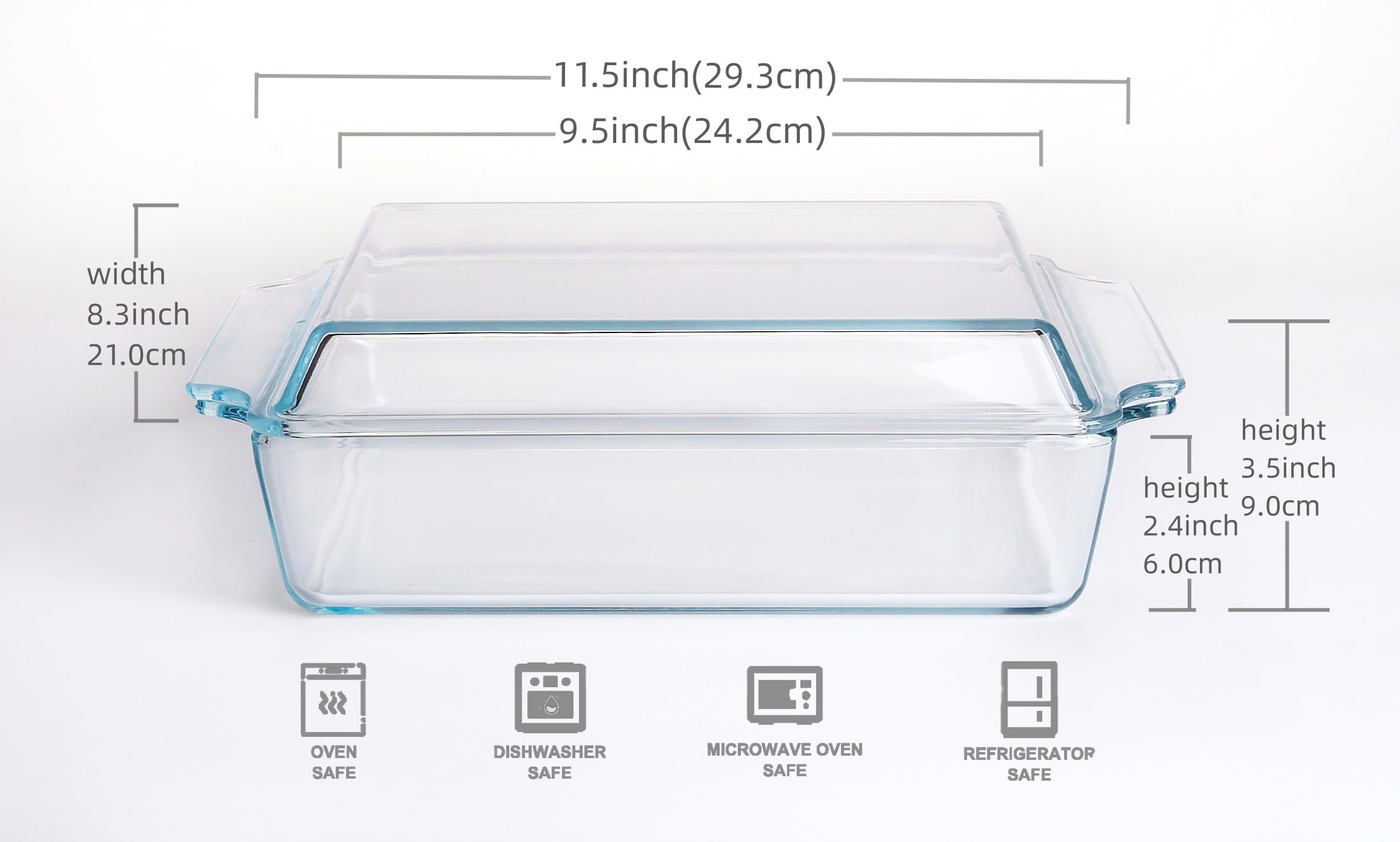 Rectangular Tempered Glass Casserole Dish, Tempered Glass Baking Dish with Glass Cover. Oven, Freezer and Dishwasher Safe. - 2 Liter