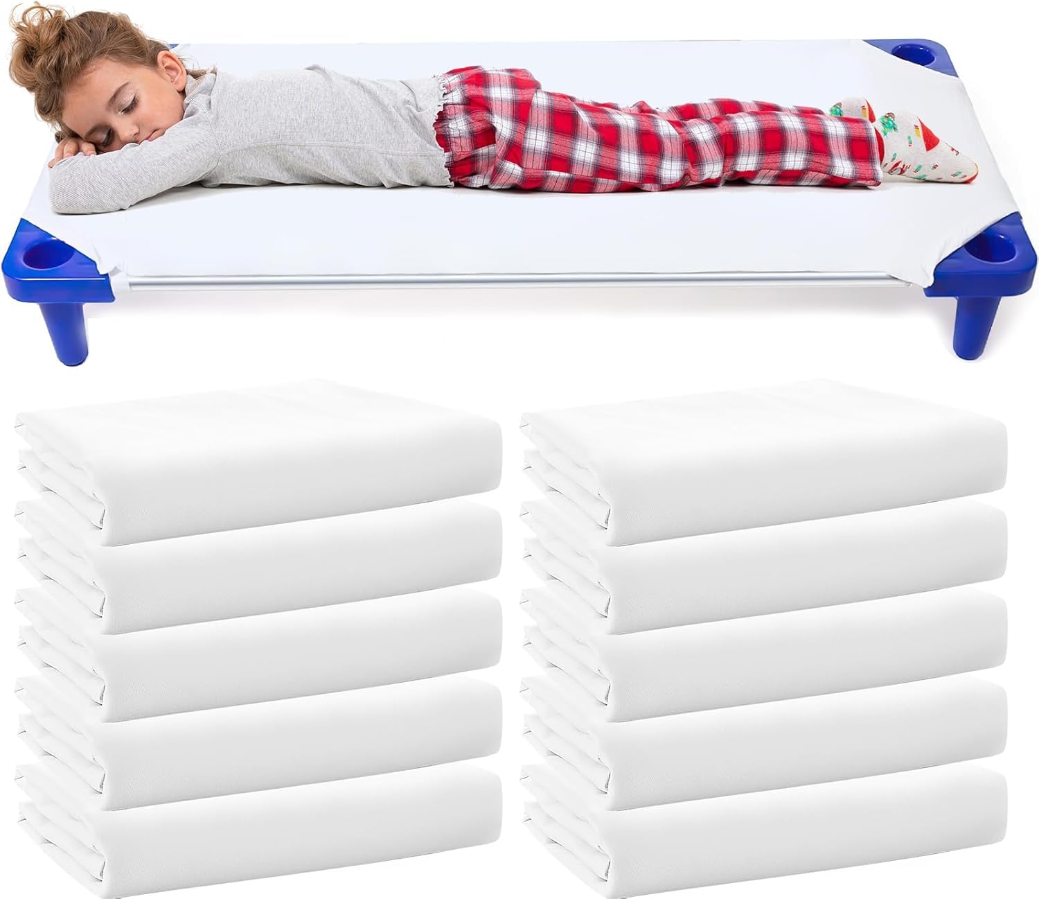 Lot de 10 draps-housses pour lit d'enfant - 60 x 130 cm - Pour lit simple - Kita Nap Cot - En microfibre douce et respirante - Pour enfants garçons et filles - Blanc