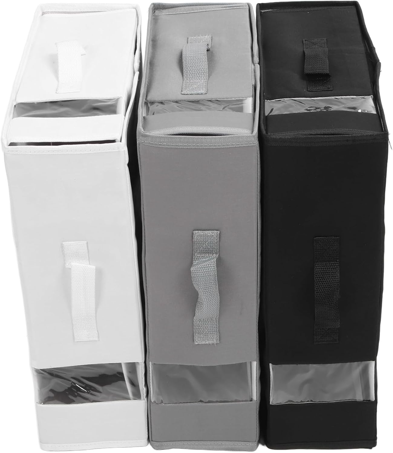 Pssopp 3Pcs Foldable Sheet Organizer Boxes, Sheet Storage Organizer Container with Handle Window for Clothes Sheet Duvet Cover