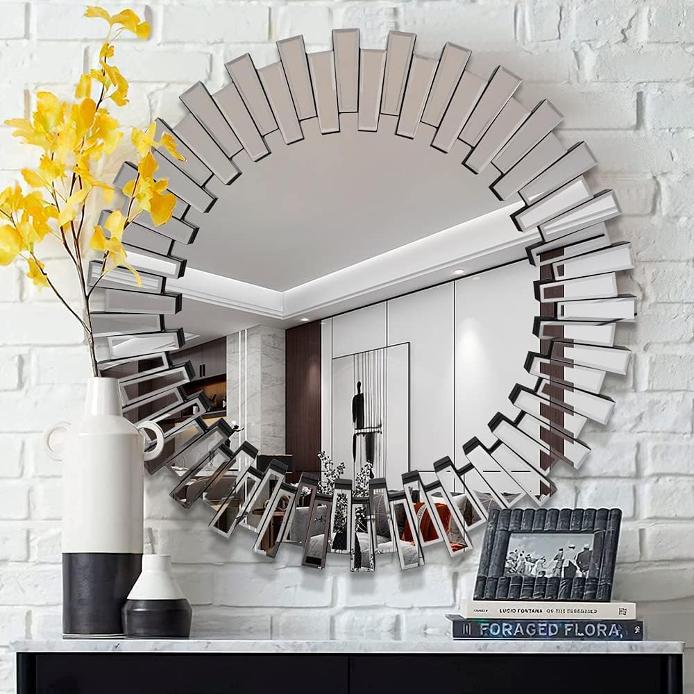 Pregaspor Round Wall Mirrors Decorative, 32'' Large Mirrors