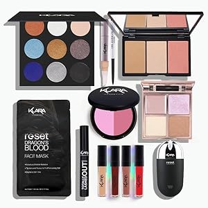 All in One Makeup Kit Set For Women Includes Eyeshadow Pallete 3-in-1 Highlighter Bronzer Contour X4 Kiss Proof Liquid Matte Lipsticks Reset Face Gel Cleanser Blush Palette Eye Boost Under Eye Concealer Waterproof Gel Eyeliner