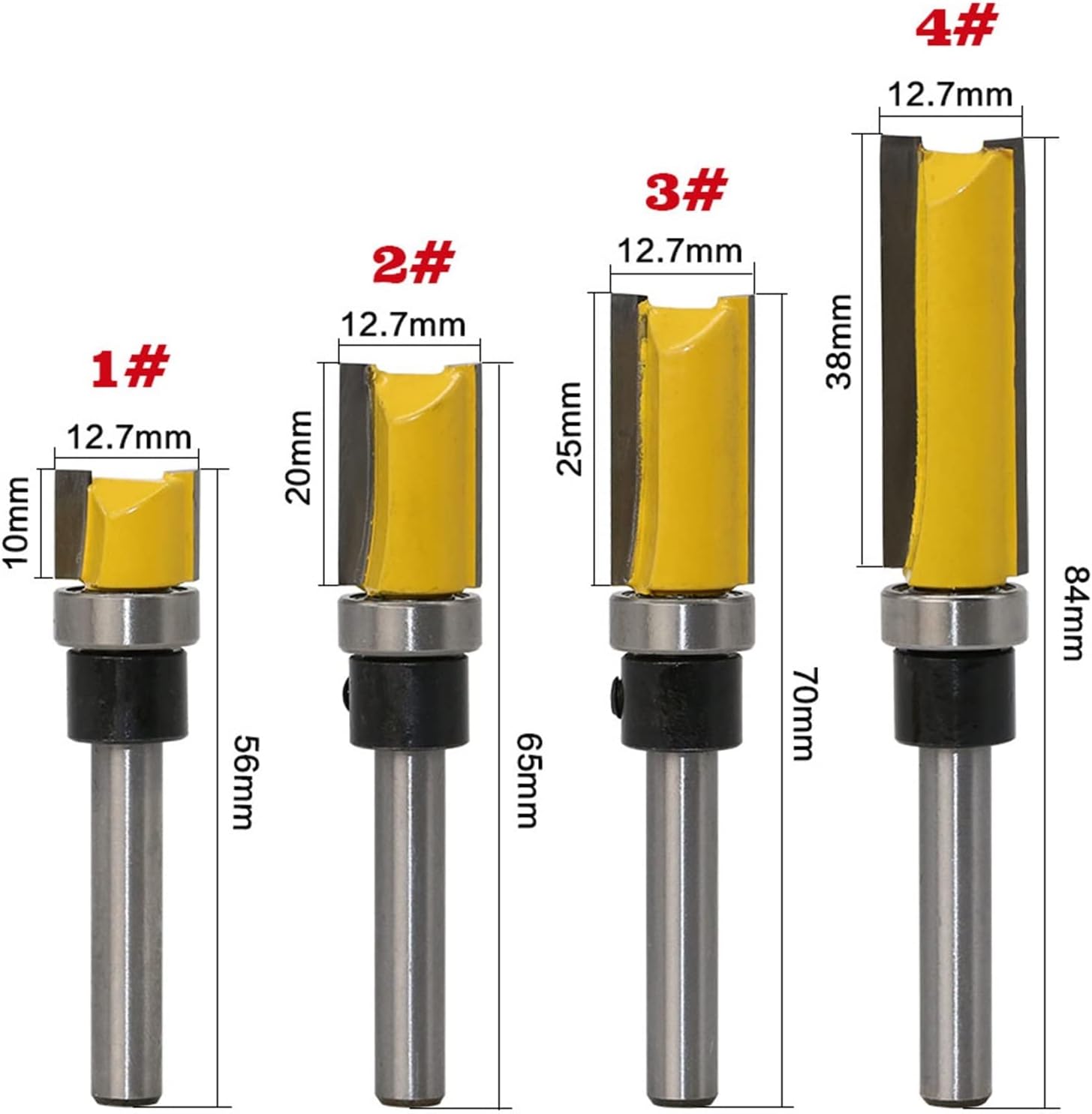 1PC 1/4 Shank Template Trim Hinge Mortising Router Bit Straight End Mill Trimmer Cleaning Flush Trim Tenon Cutter (Cutting Edge Length : 4PCS)