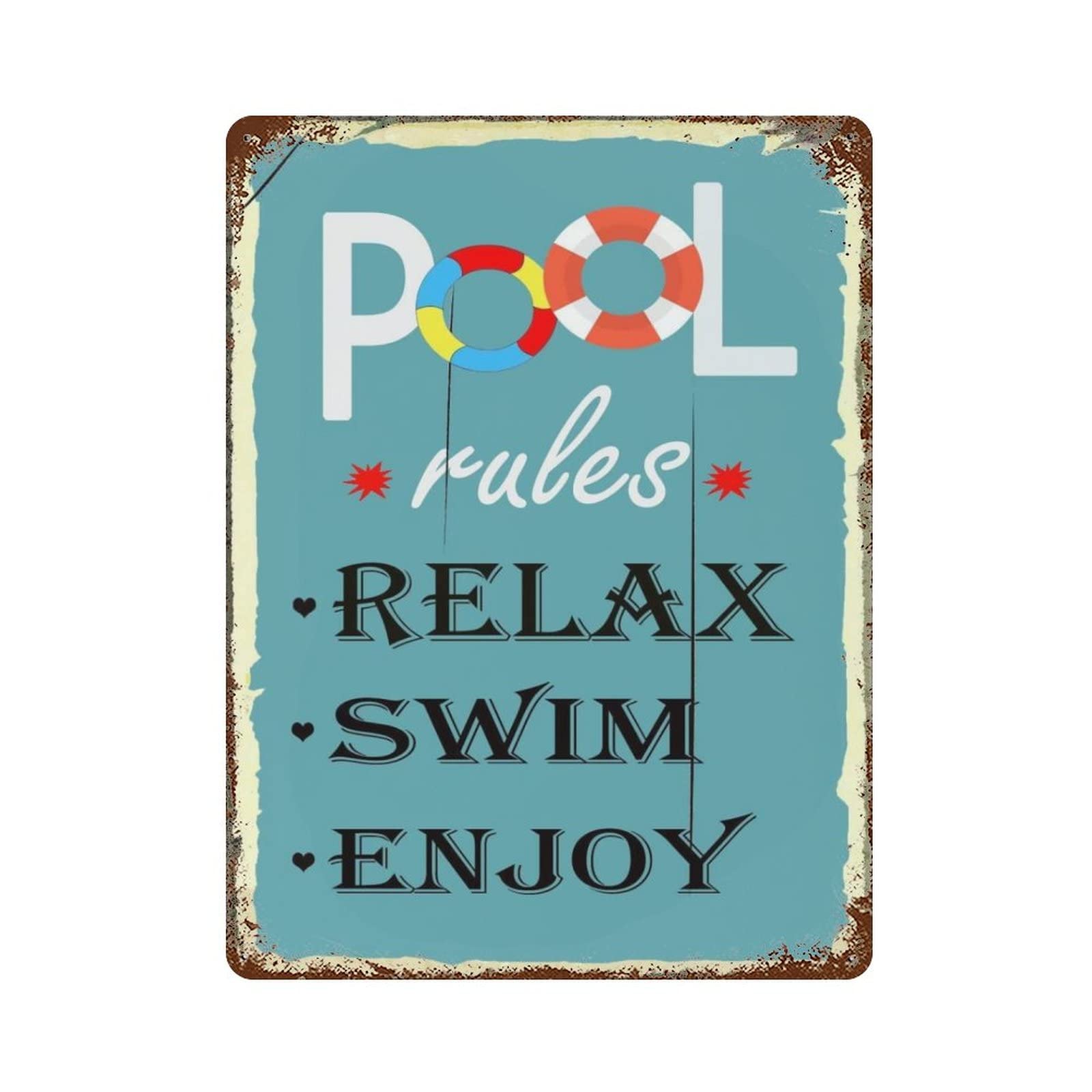 AOOEDM Pool Rules Relax Swim Enjoy Vintage Metal Sign Tin Sign for Home Bar Pub Kitchen Man Cave Tin Sign Wall Decor Poster Wall Plaque