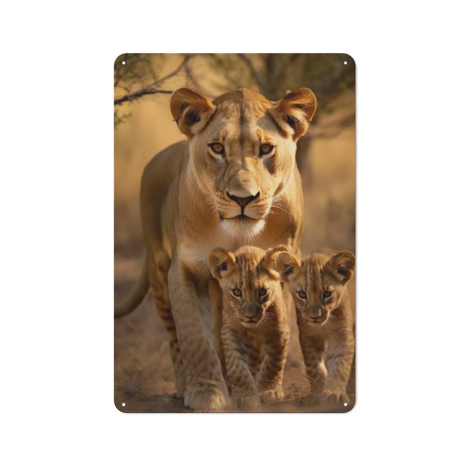 Junmoney Style Rustic Metal Sign With Lioness With Cubs Design 30X20cm, Country Vintage Cottage Wall Art For Kitchen, Cottage, Porch Or Garden Room