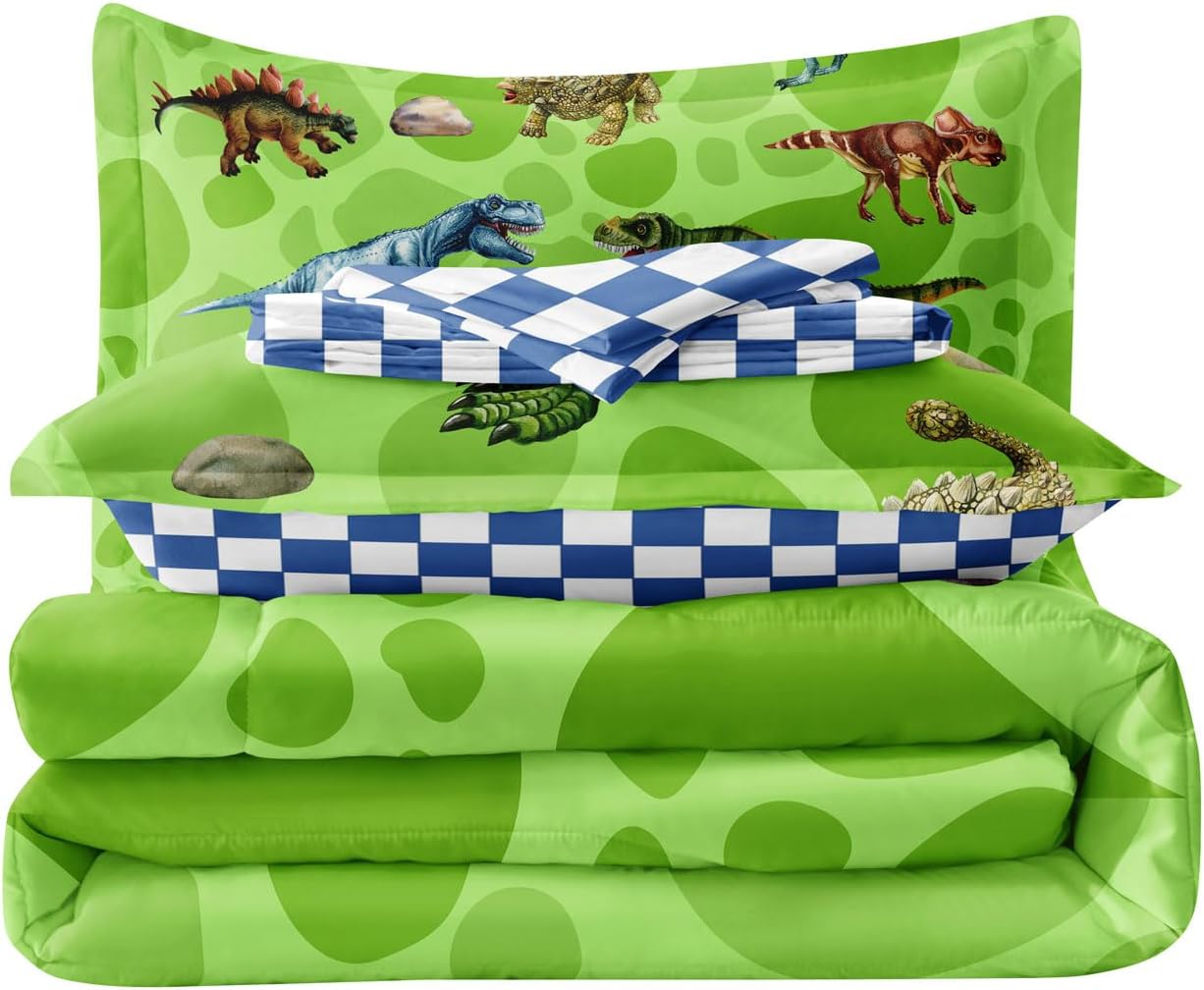Kids Dino Comforter Set Twin Size for Boys Girls Green Dinosaur Bedding Quilt Sets 5 Pieces Bed in A Bag with Comforter Sheets Pillowcases - Image 7