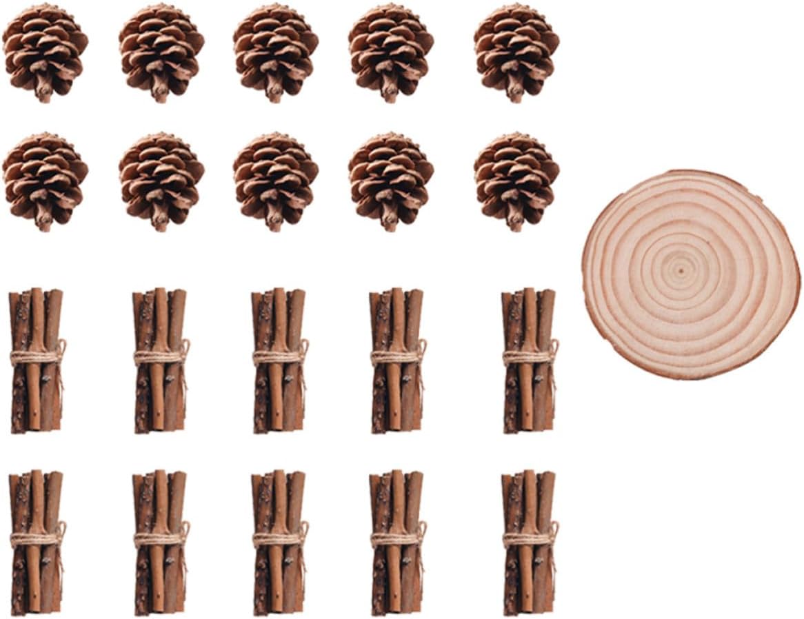 21pcs Christmas Wooden Sticks Pine Cones Rustic DIY Craft Xmas