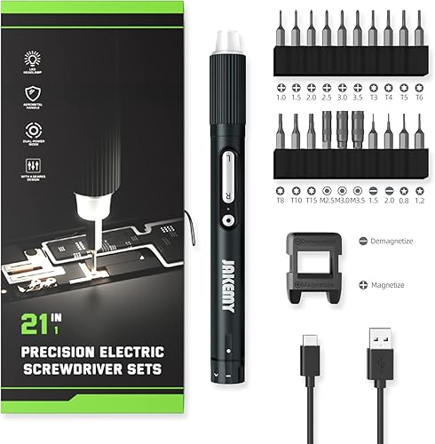 JAKEMY Destornillador eléctrico kit de destornillador de computadora ajustable de par de 3 engranajes modo dual automático y manual lámpara LED sin disponible en Yaxa Colombia