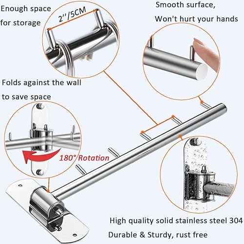 Miniatura 4 de Percheros plegables para colgar ropa para montar en la pared, con brazo oscilante para lavandería, ahorro de espacio, soportes de ganchos de ropa de
