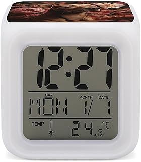 RTFGHJS Reloj despertador, alarma digital LED de perro marrón con luz nocturna de 7 colores, pantalla LED pequeña, reloj digital de temperatura y calendario de viaje, relojes electrónicos para