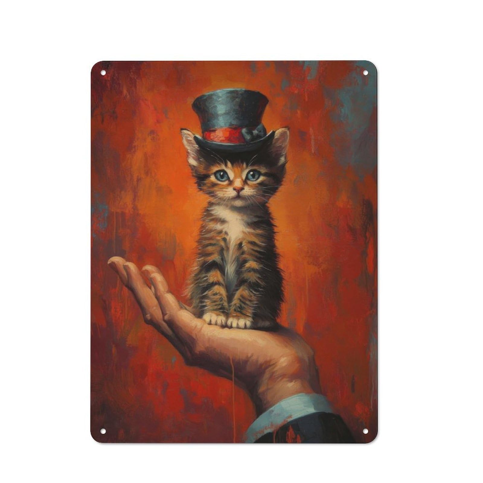 Junmoney Top Hat Kitten For Café Or Restaurant, Vintage Metal Sign 40X30cm, For Vintage Wall Decor Fans, For Cafés, Pubs And Restaurants