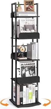 Bikoney Rotating Bookshelf, 360 Display Spinning Bookshelf Tower, 5-Tier Narrow Bookcase, Tall Industrial Book Shelf Organizer, Small Corner Book Shelves for Living Room, Black