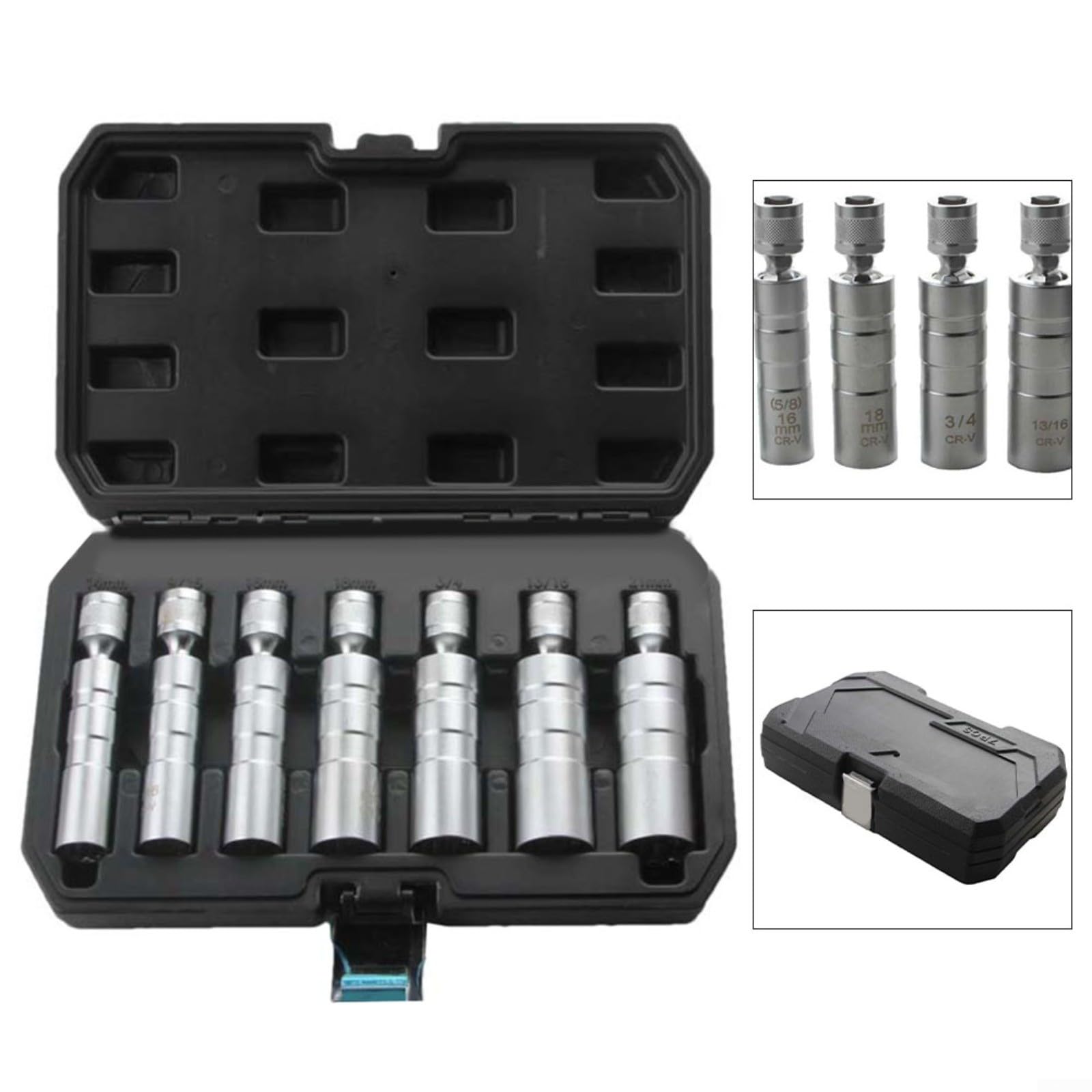 7 Stück Zündkerzenschlüssel Satz,3/8" Zündkerzenstecker-Set Magnetische Steckschlüssel Kombiwerkzeug