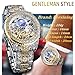 FORSINING Retro Watch for Men Carved Self-Wind Mechanical Tattoo Tourbillon Moon Phase Independent Seconds Skeleton Automatic Big Dial Wrist Watches,Gold